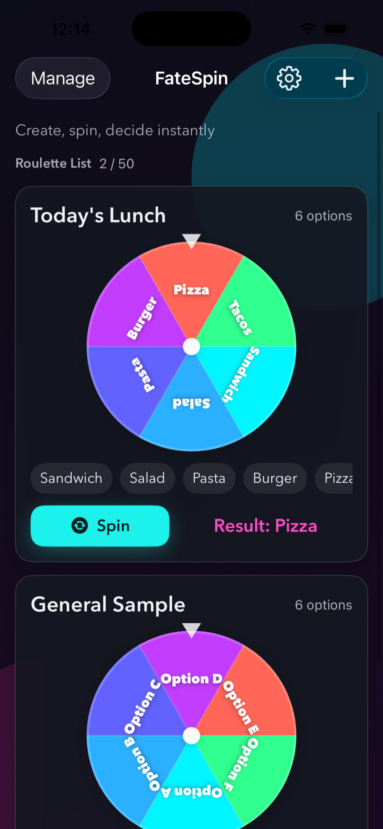FateSpin のアプリ画面